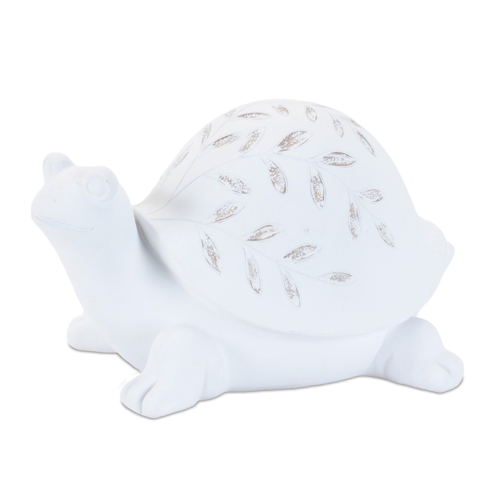 Set of Two White Polyresin Frog And Turtle Figurines