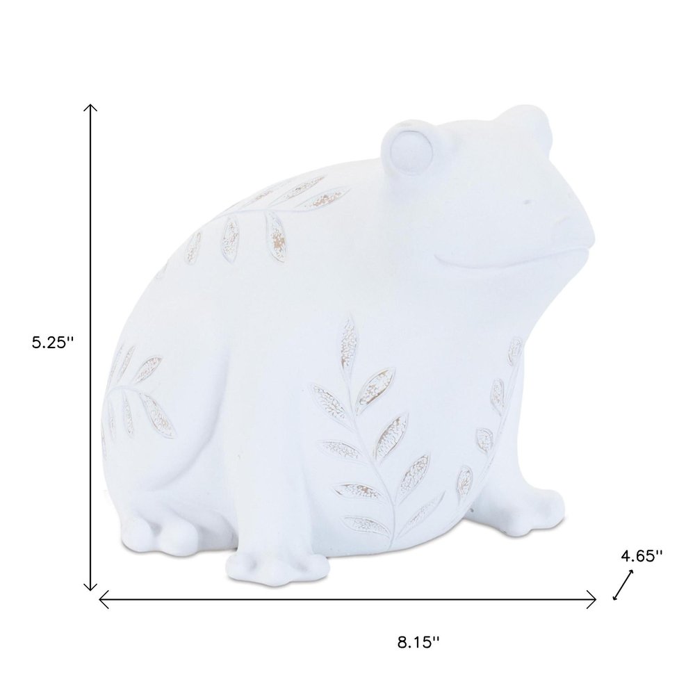 Set of Two White Polyresin Frog And Turtle Figurines