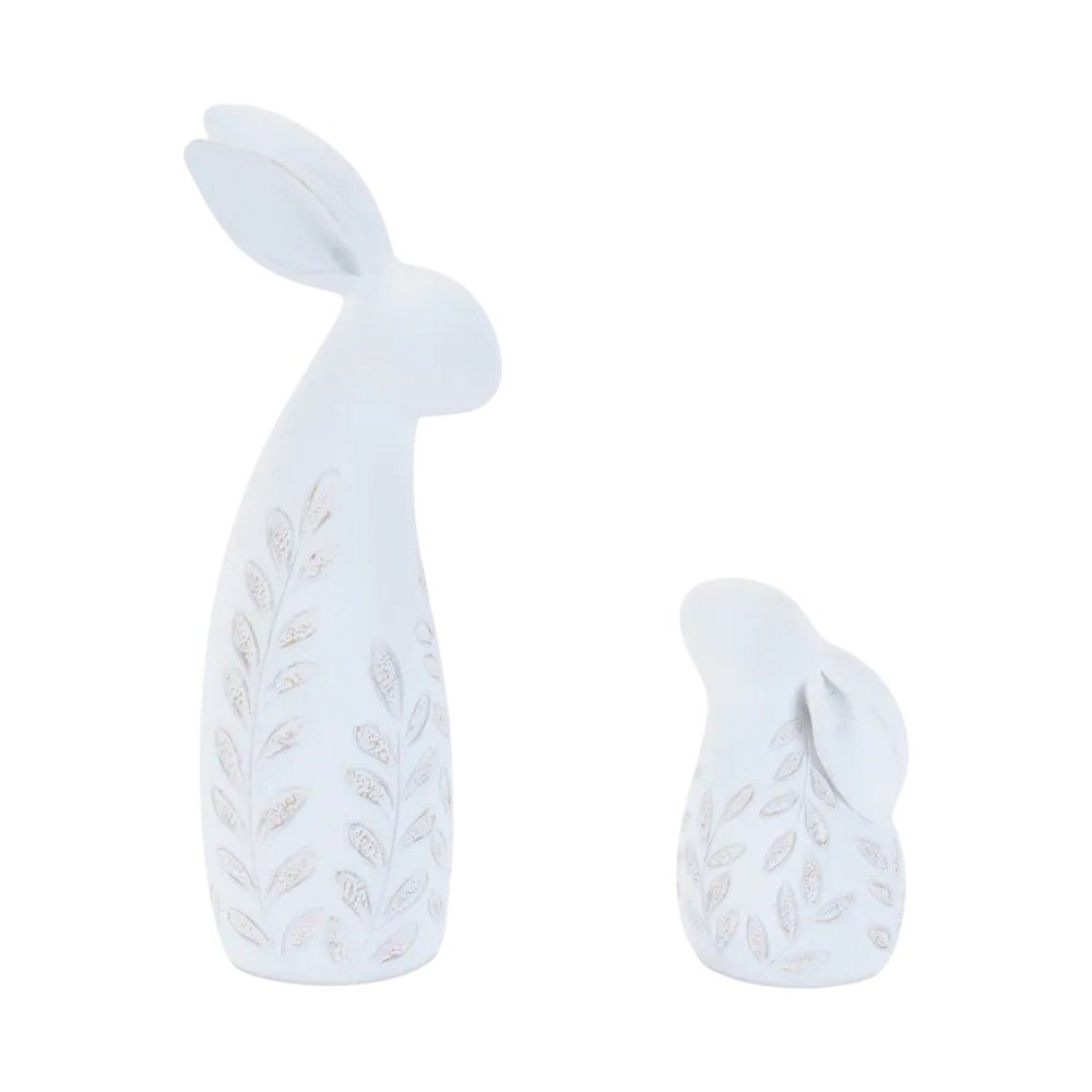 Set of Two White Polyresin Rabbit Figurines