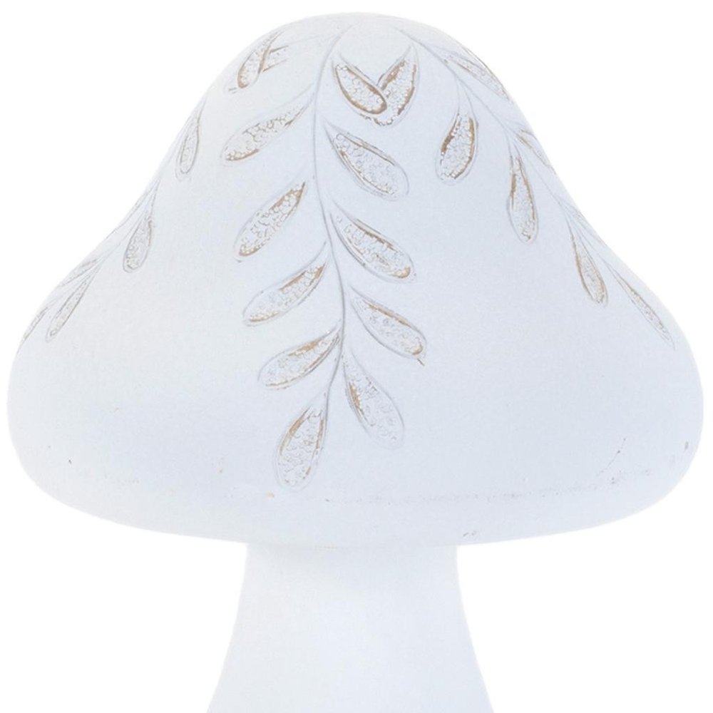 Set of Two White Polyresin Mushroom Tabletop Sculpture