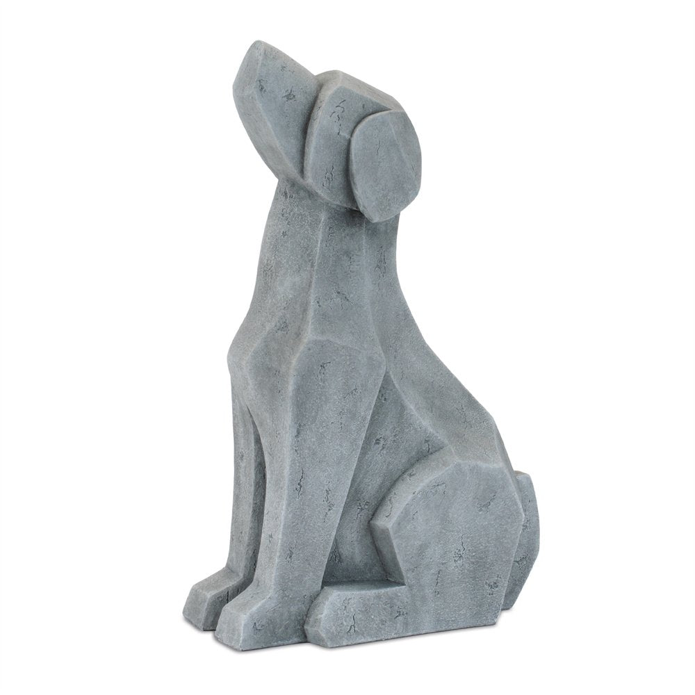 Set of Two Gray Polyresin Cat And Dog Figurines