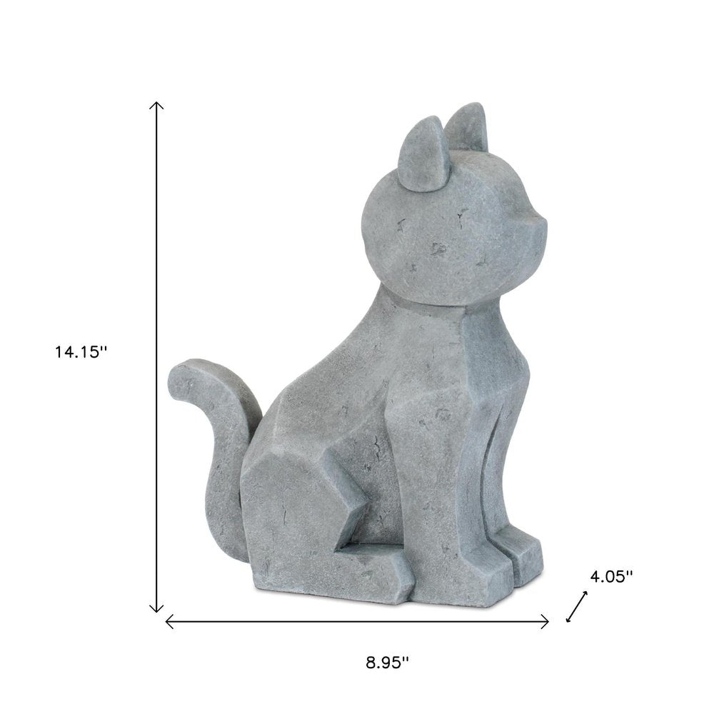 Set of Two Gray Polyresin Cat And Dog Figurines