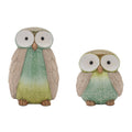 Set of Two Green And Blue Terracotta Owl Tabletop Sculpture