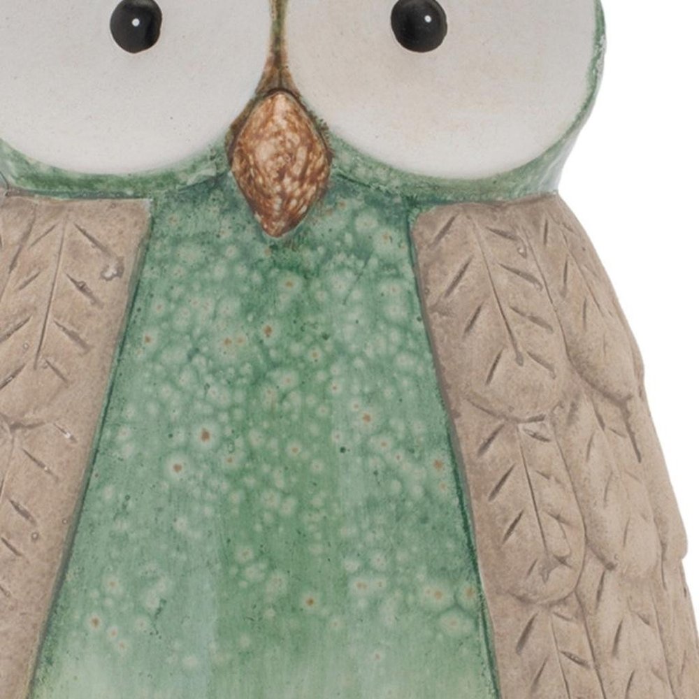 Set of Two Green And Blue Terracotta Owl Tabletop Sculpture