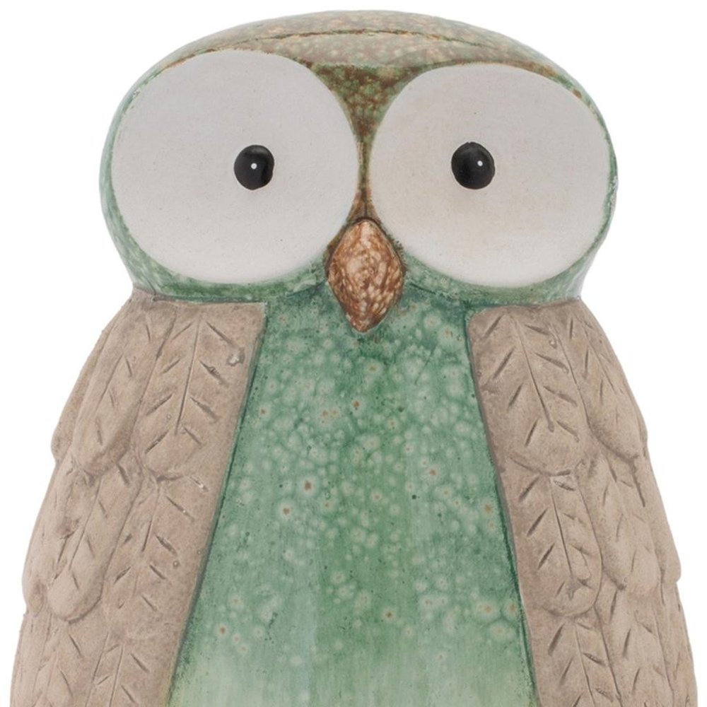 Set of Two Green And Blue Terracotta Owl Tabletop Sculpture