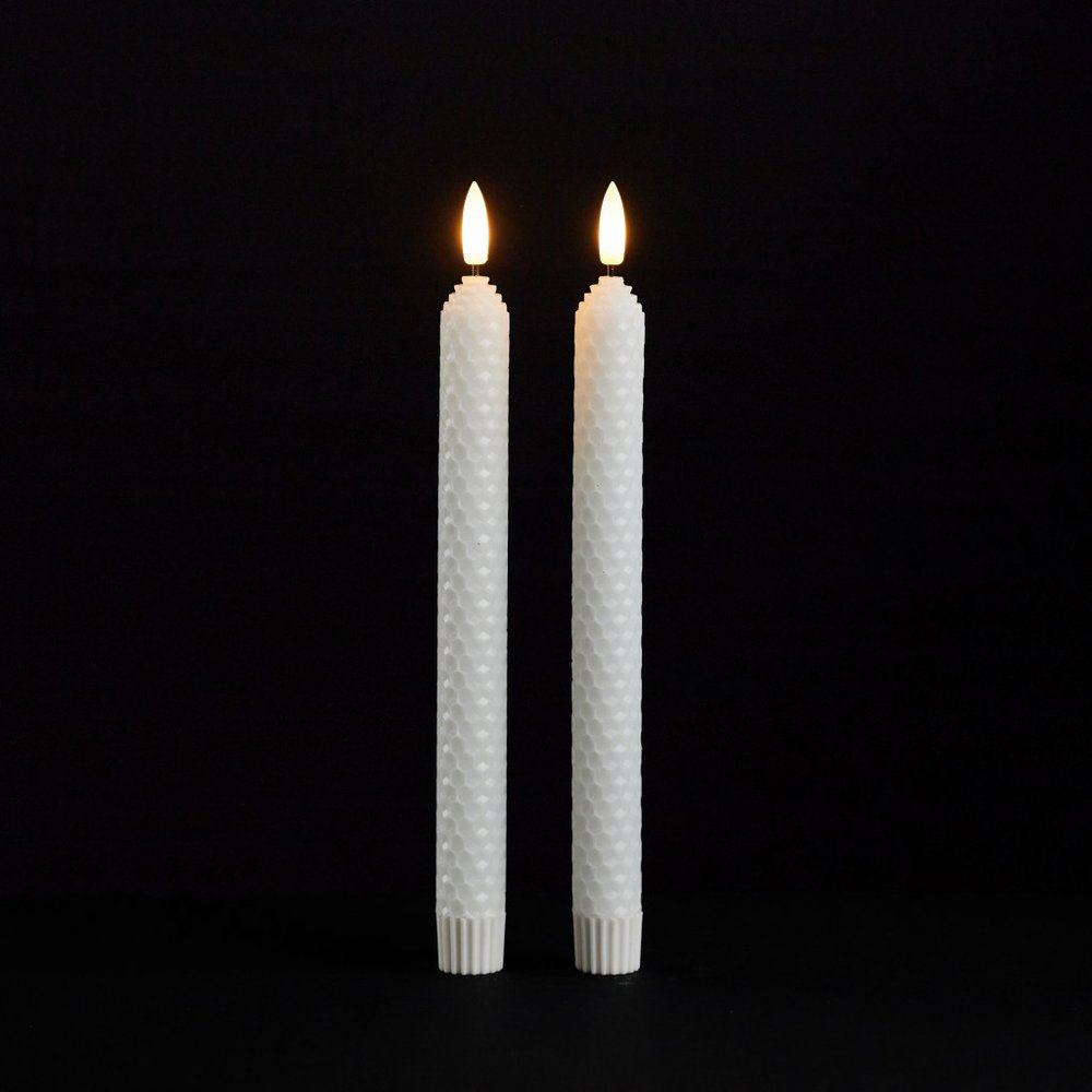 Set of Two White Unscented Candle Flameless Taper Candles