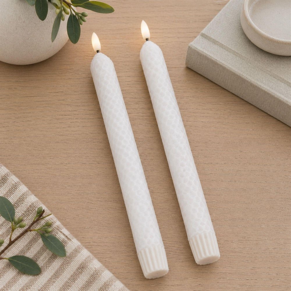 Set of Two White Unscented Candle Flameless Taper Candles