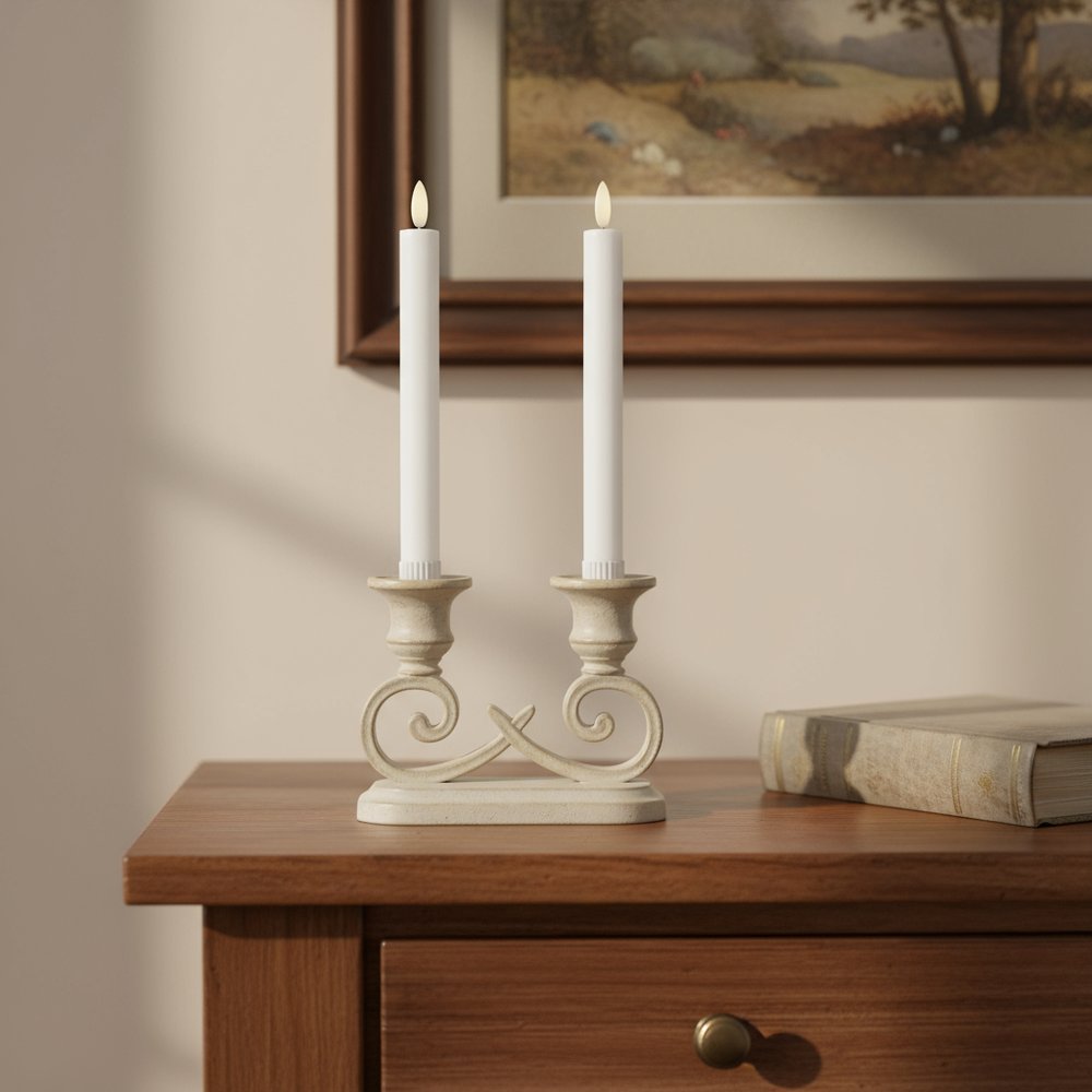 Set of Two White Unscented Flameless Candle Taper Candles