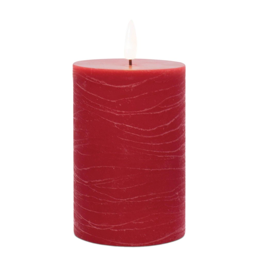 Set of Two Red Unscented Candle Flameless Pillar Candles