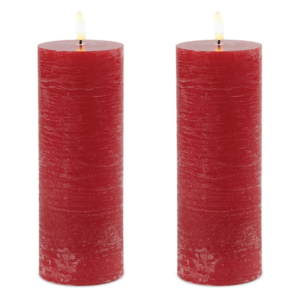 Set of Two Red Unscented Candle Flameless Pillar Candles