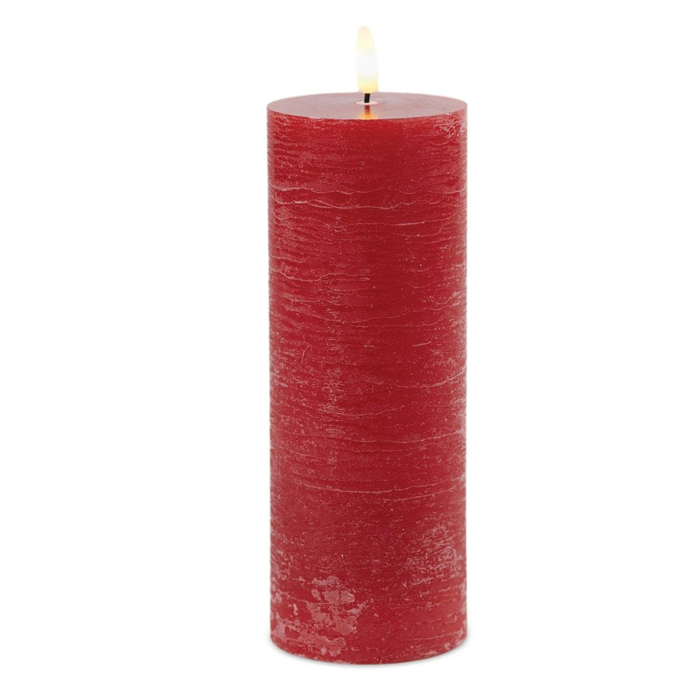 Set of Two Red Unscented Candle Flameless Pillar Candles