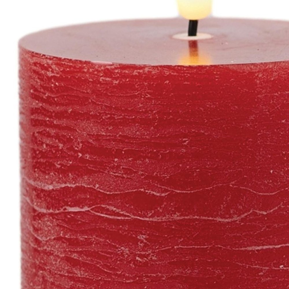 Set of Two Red Unscented Candle Flameless Pillar Candles