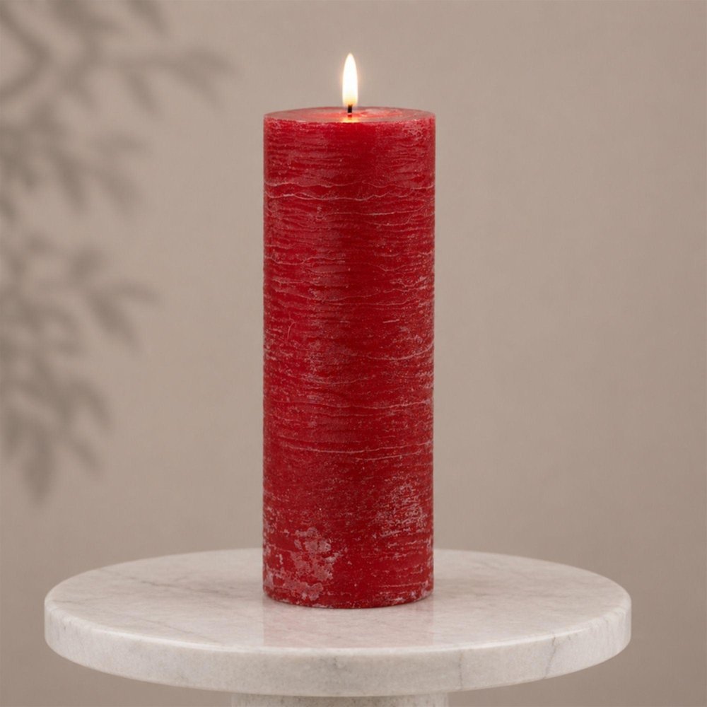 Set of Two Red Unscented Candle Flameless Pillar Candles