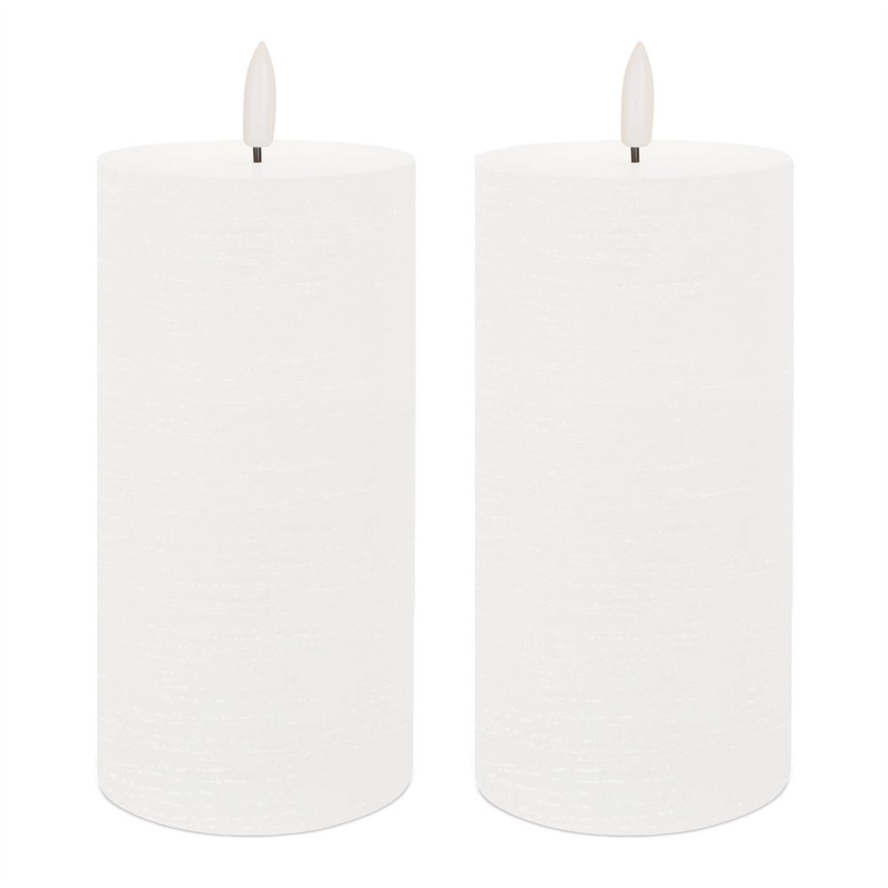 Set of Two White Unscented Candle Flameless Pillar Candles