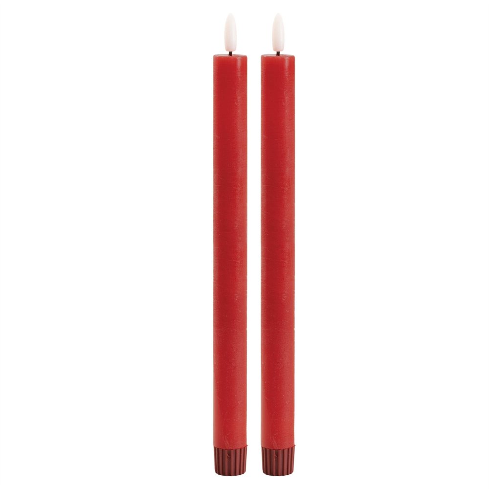 Set of Two Red Unscented Candle Flameless Taper Candles