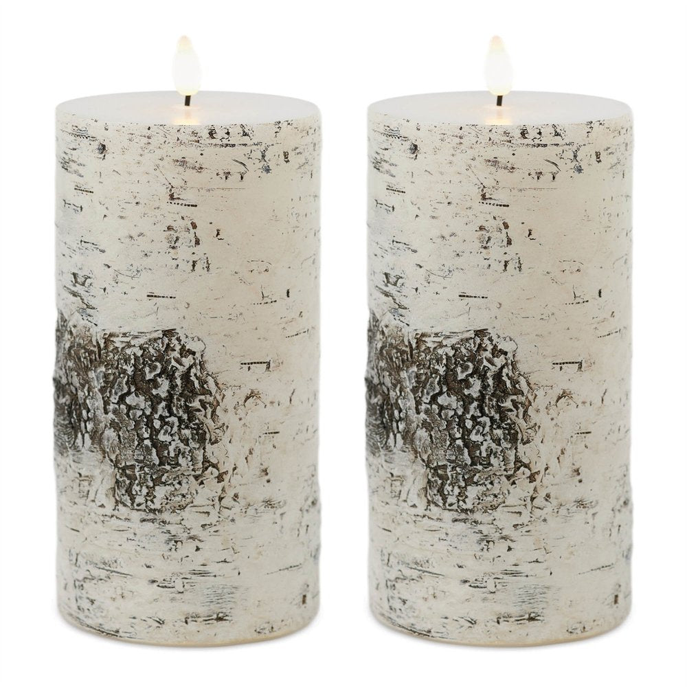 Set of Two Brown And Off White Unscented Candle Flameless Pillar Candles