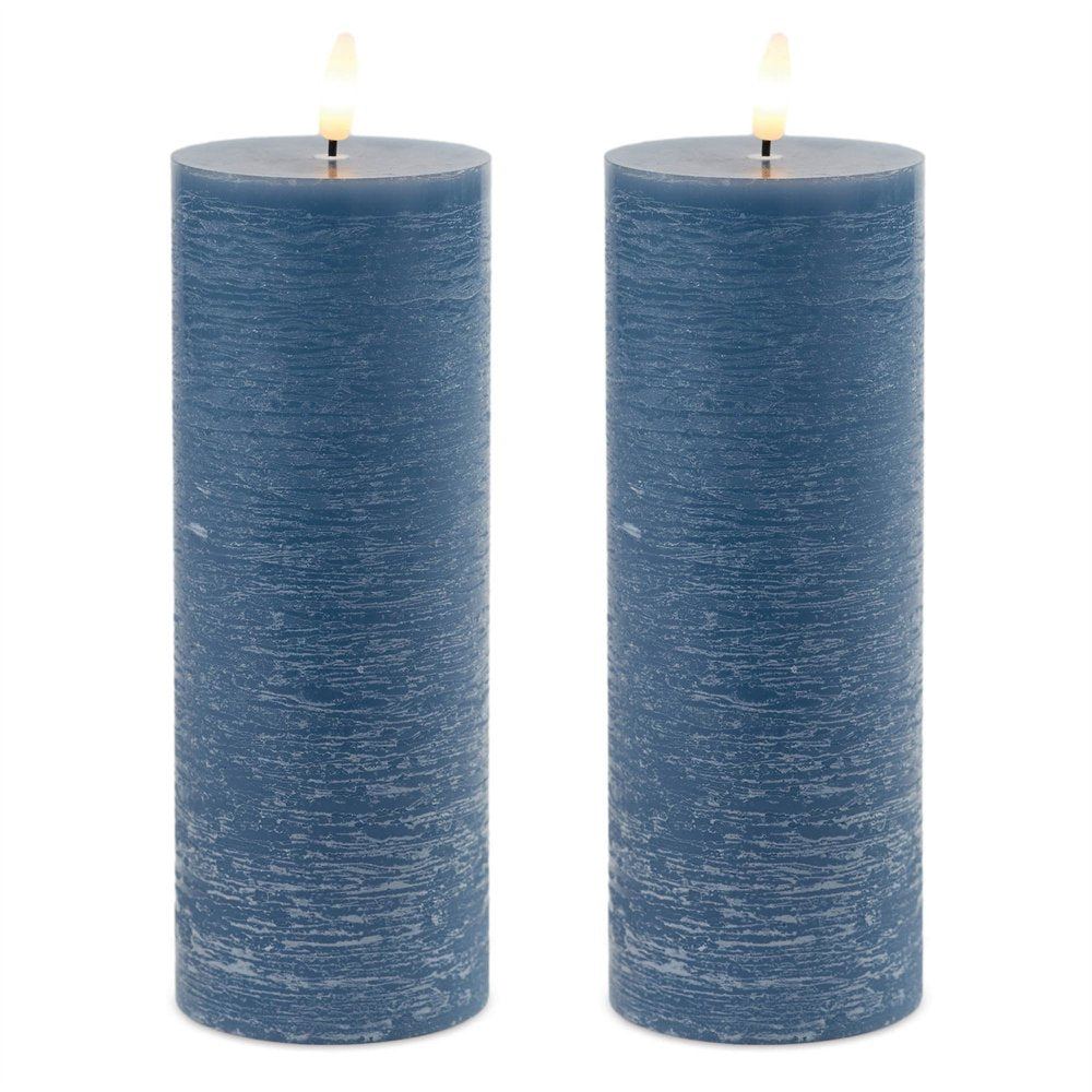 Set of Two Blue Unscented Candle Flameless Pillar Candles