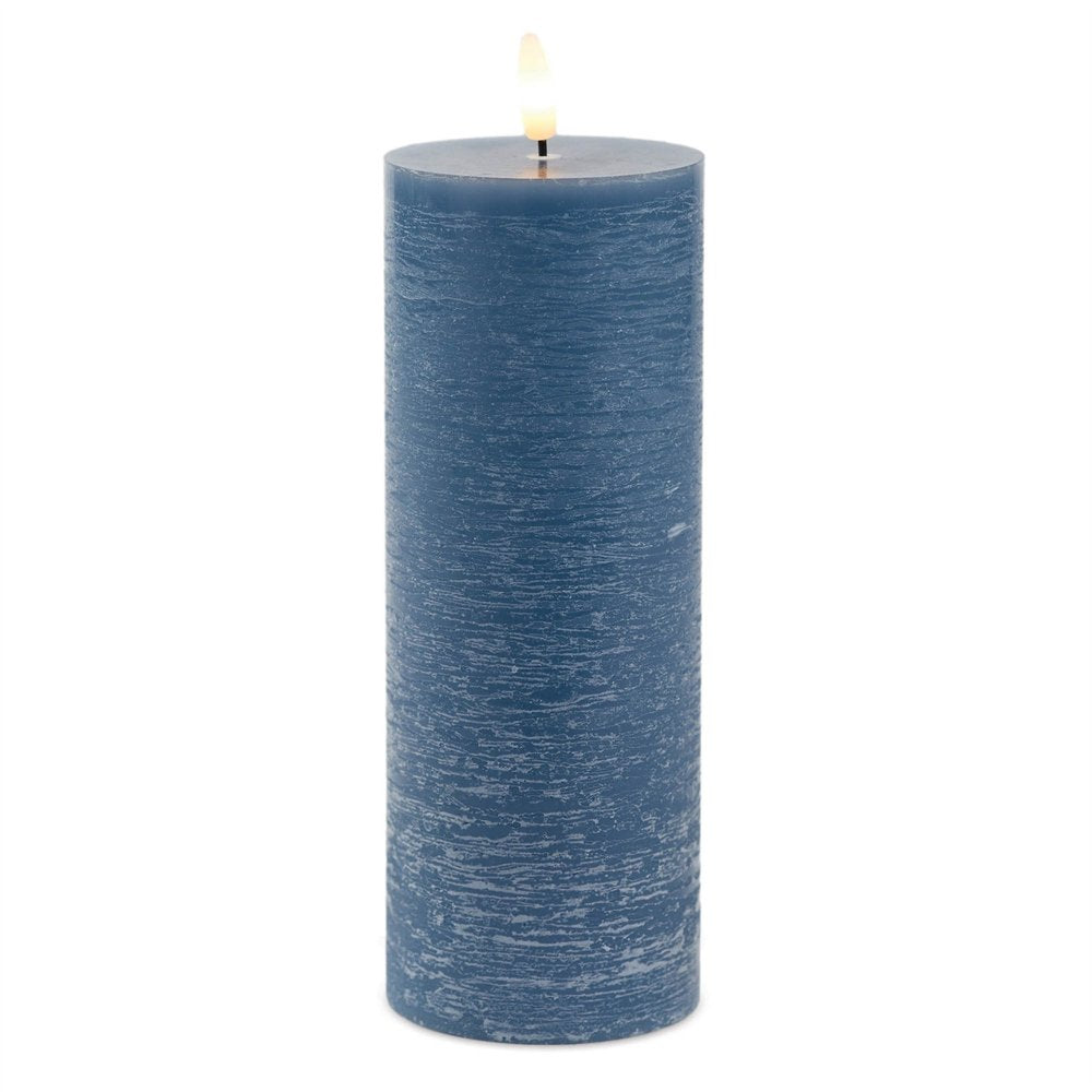 Set of Two Blue Unscented Candle Flameless Pillar Candles