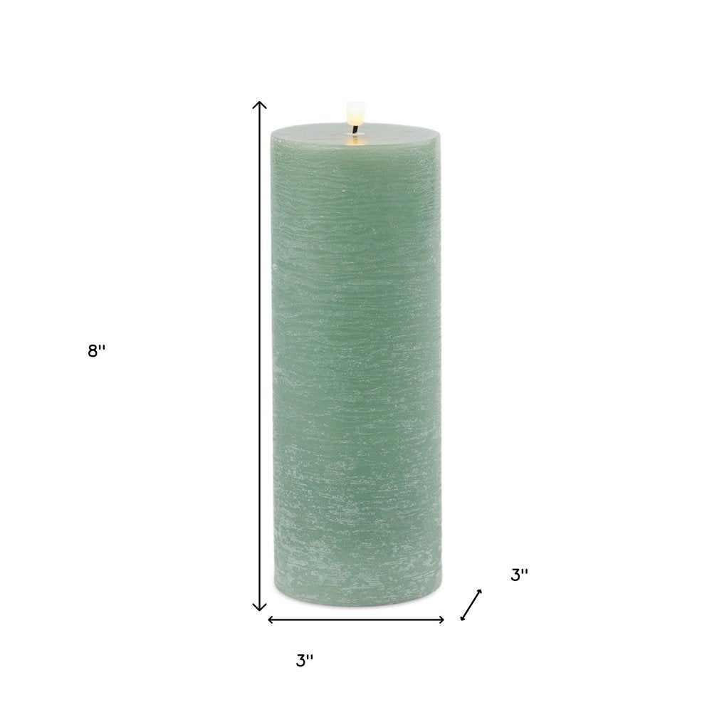Set of Two Green Unscented Candle Flameless Pillar Candles