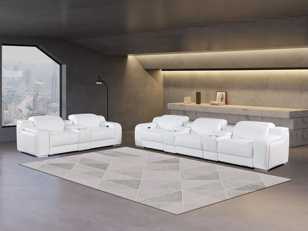 Two Piece White Leather Five Person Seating Set