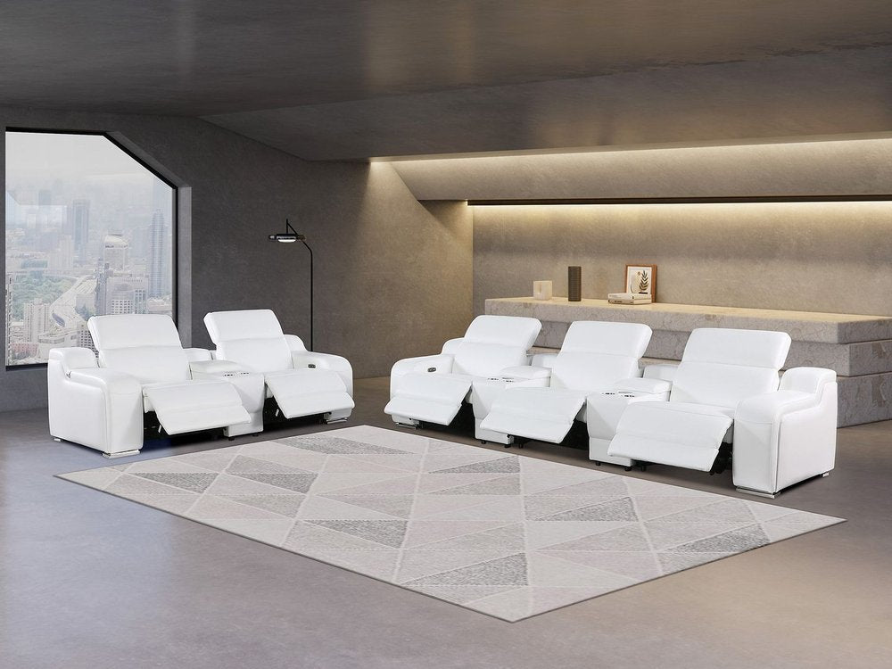 Two Piece White Leather Five Person Seating Set