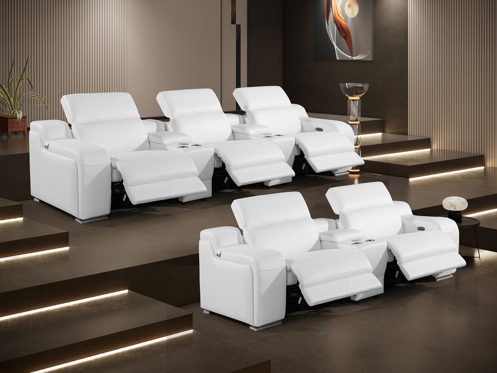 Two Piece White Leather Five Person Seating Set