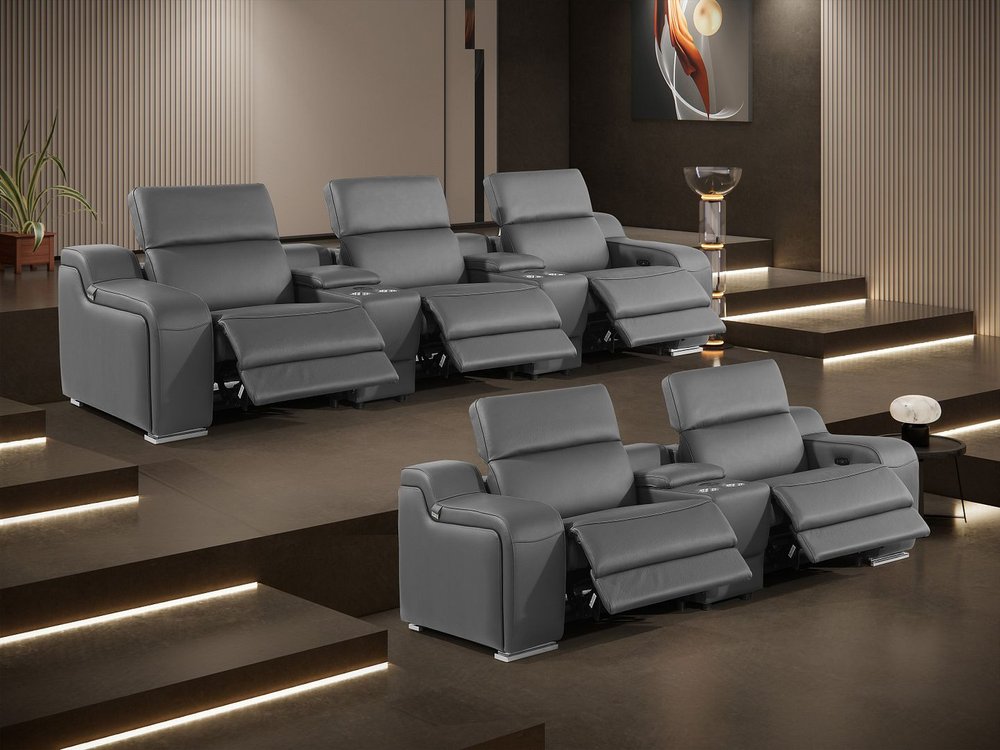 Two Piece Dark Gray Leather Five Person Seating Set