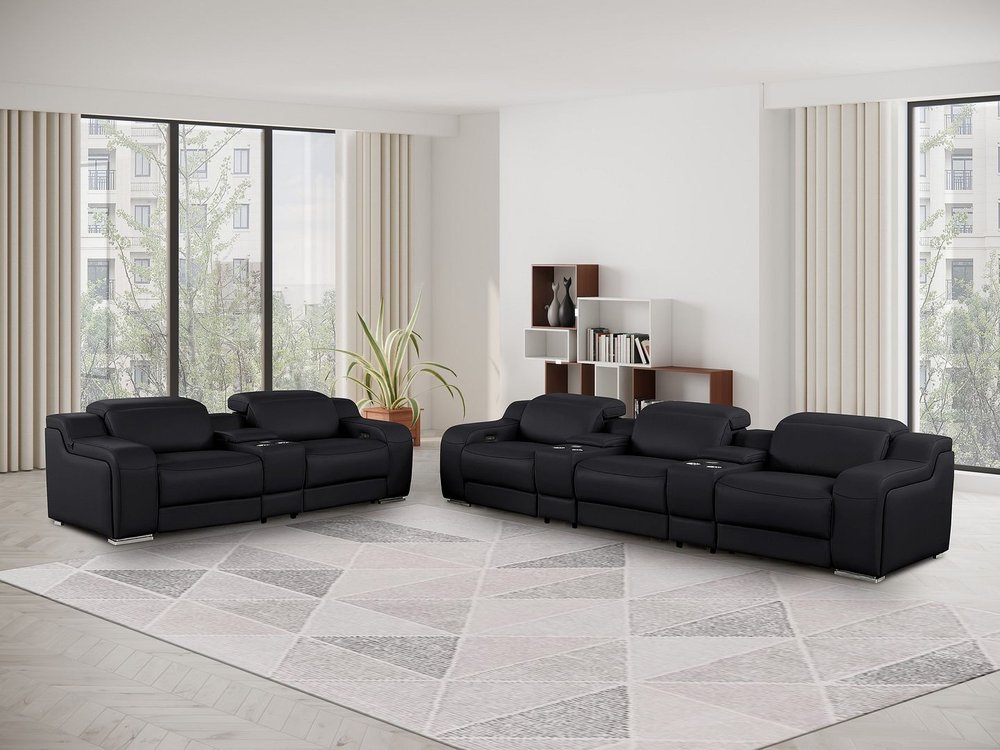 Two Piece Black Leather Five Person Seating Set