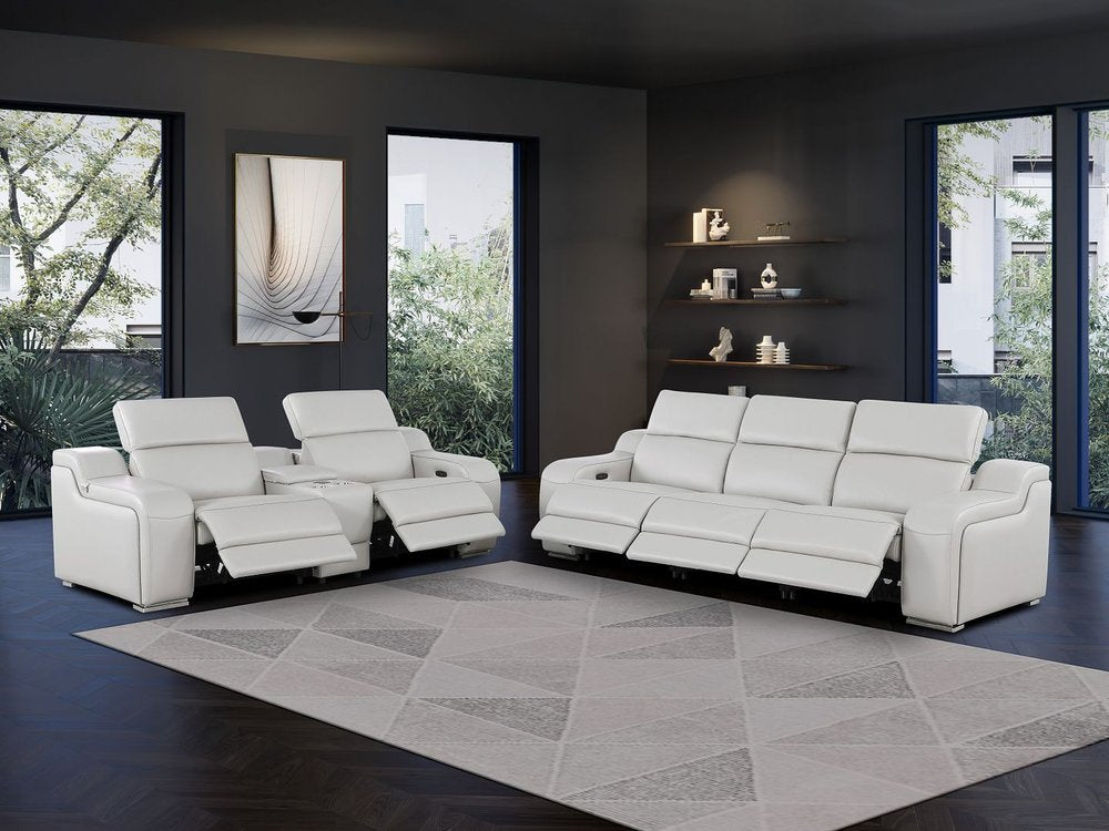 Two Piece Light Gray Leather Five Person Seating Set