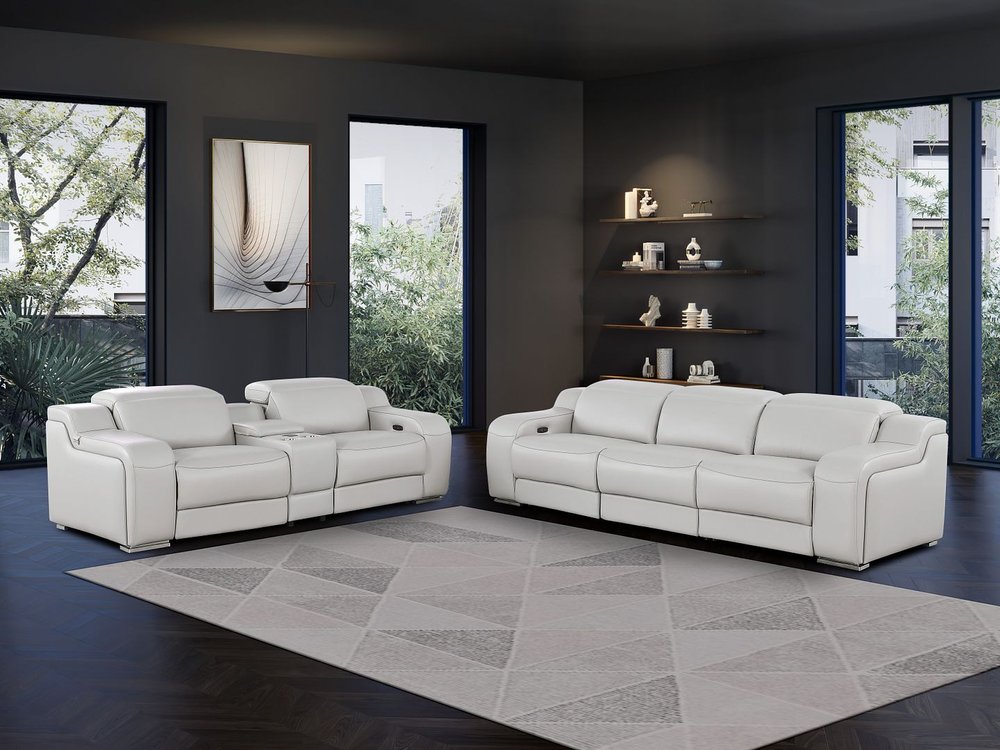 Two Piece Light Gray Leather Five Person Seating Set