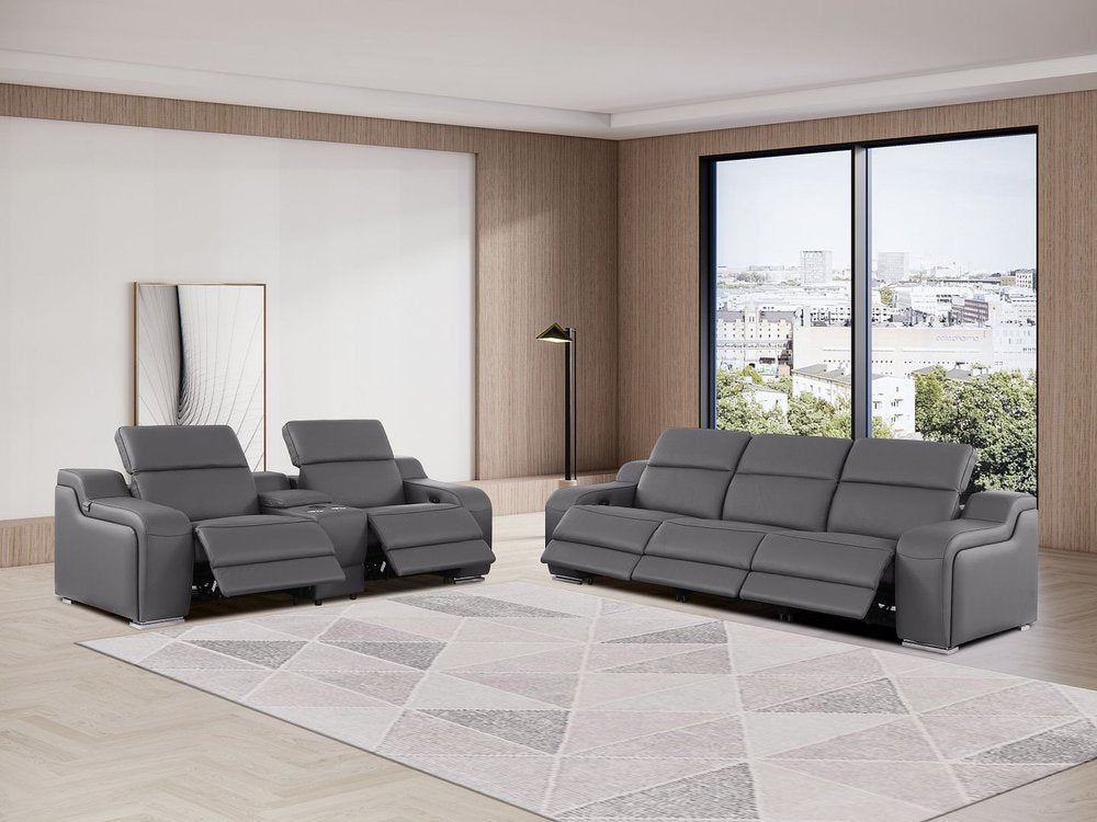 Two Piece Dark Gray Leather Five Person Seating Set