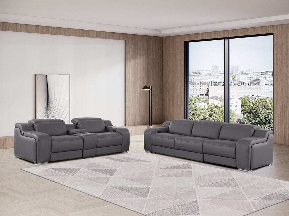 Two Piece Dark Gray Leather Five Person Seating Set