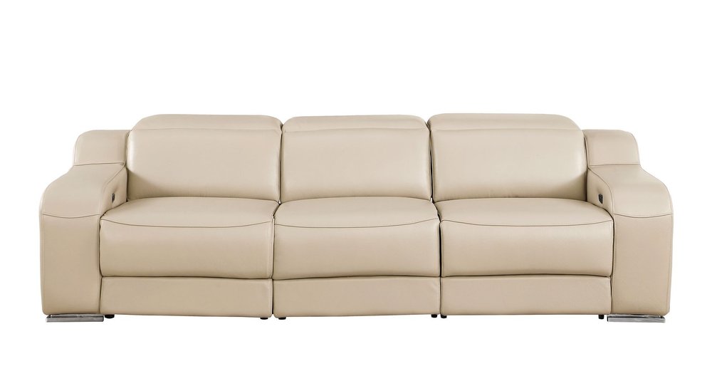 Two Piece Beige Leather Five Person Seating Set