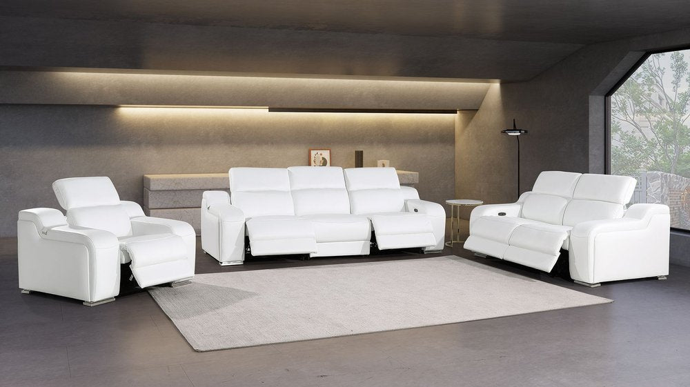 Three Piece White Leather Six Person Seating Set
