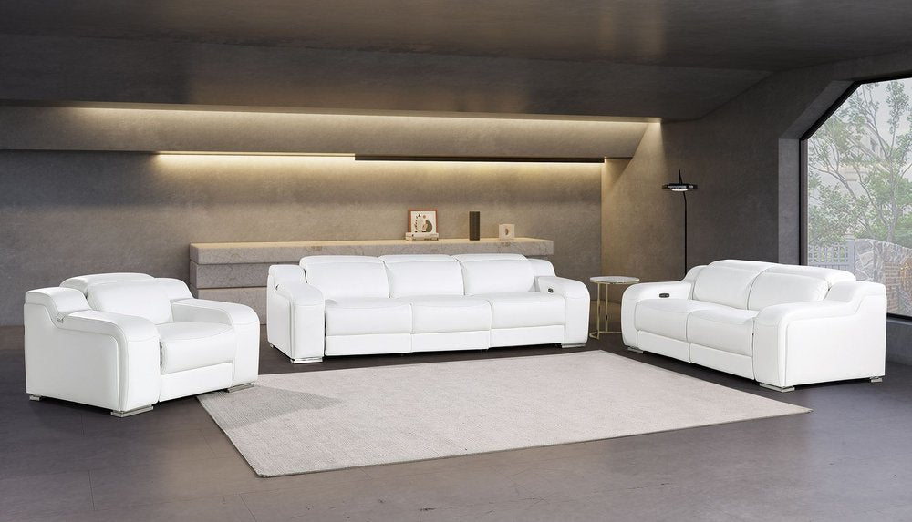 Three Piece White Leather Six Person Seating Set
