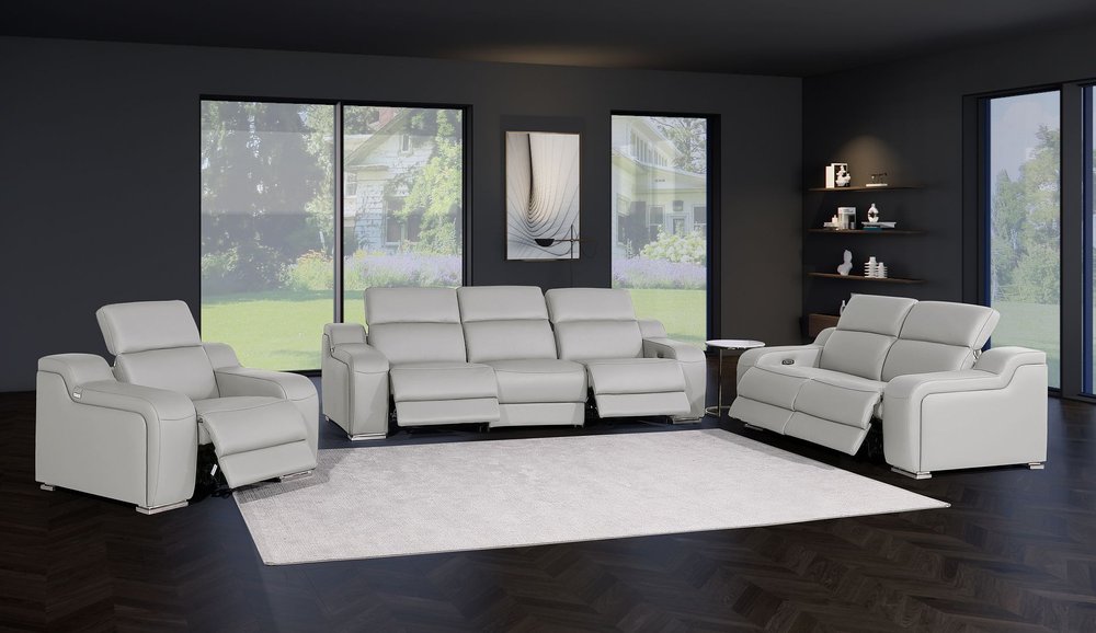 Three Piece Light Gray Leather Six Person Seating Set