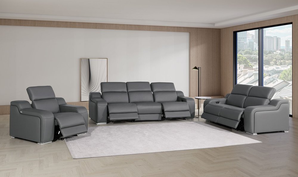 Three Piece Dark Gray Leather Six Person Seating Set