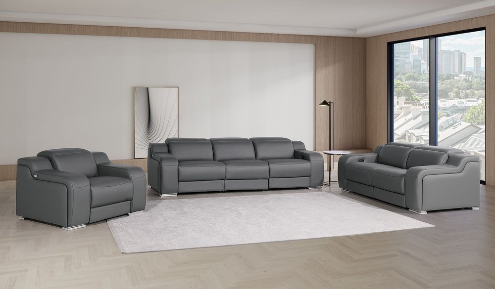 Three Piece Dark Gray Leather Six Person Seating Set