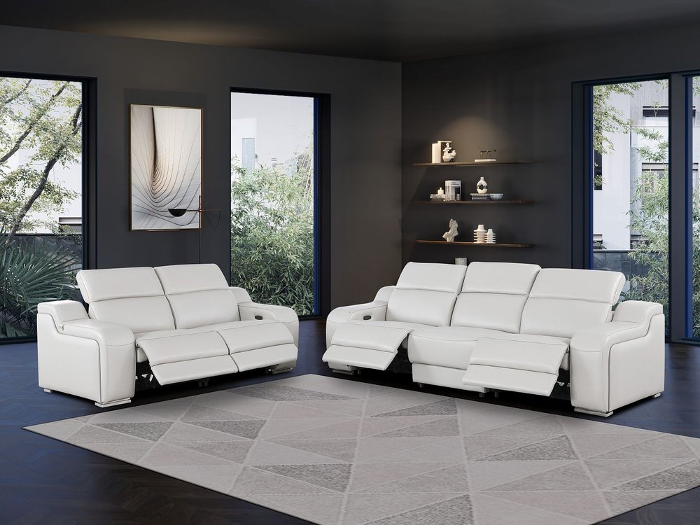 Two Piece Light Gray Leather Five Person Seating Set