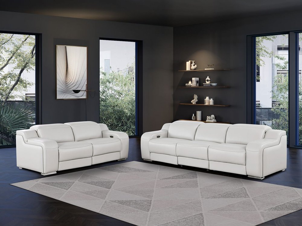 Two Piece Light Gray Leather Five Person Seating Set