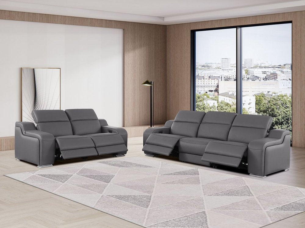 Two Piece Dark Gray Leather Five Person Seating Set