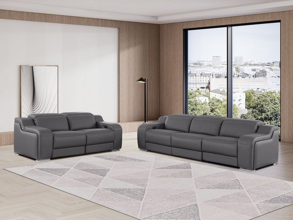 Two Piece Dark Gray Leather Five Person Seating Set