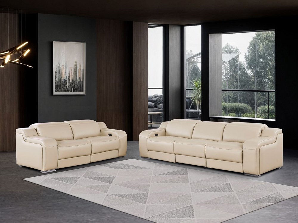 Two Piece Beige Leather Four Person Seating Set