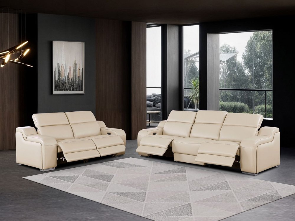 Two Piece Beige Leather Four Person Seating Set