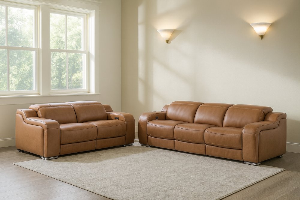 Two Piece Chestnut Leather Four Person Seating Set