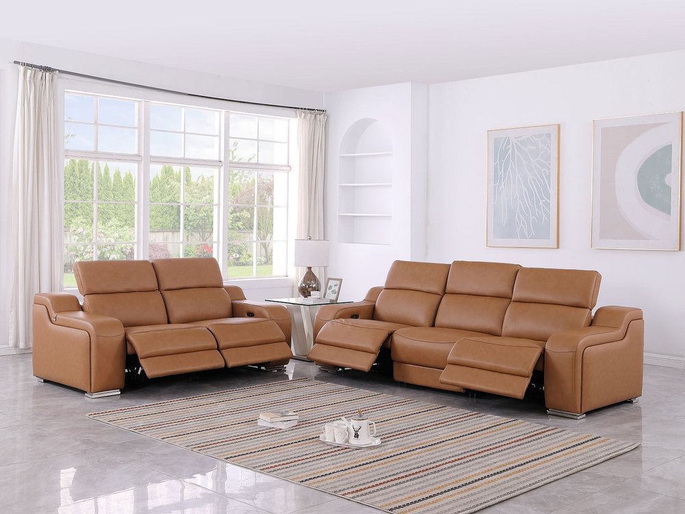 Two Piece Chestnut Leather Four Person Seating Set