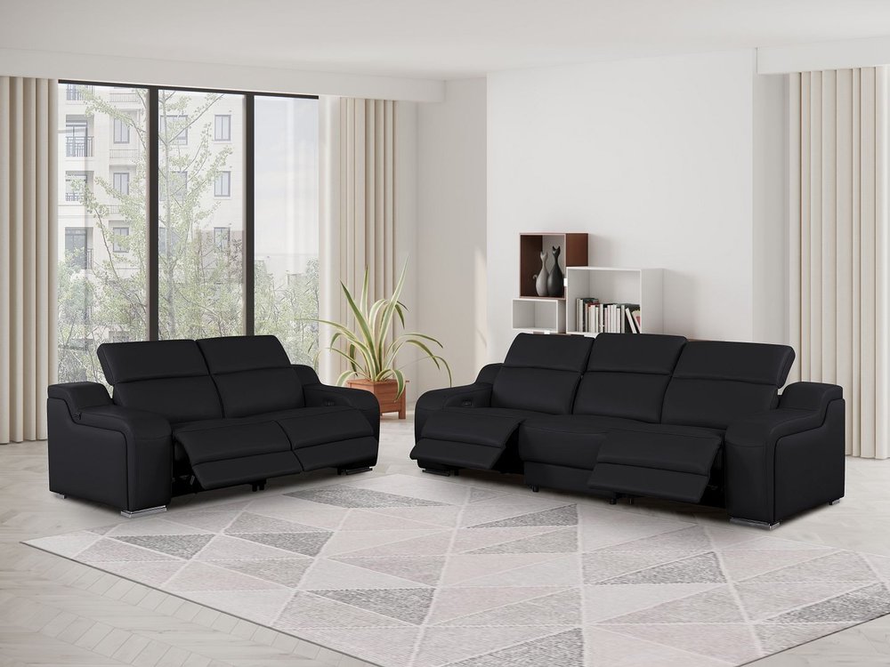 Two Piece Black Leather Five Person Seating Set