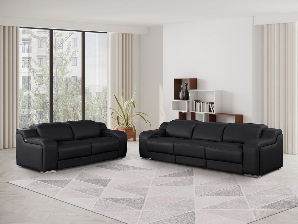 Two Piece Black Leather Five Person Seating Set