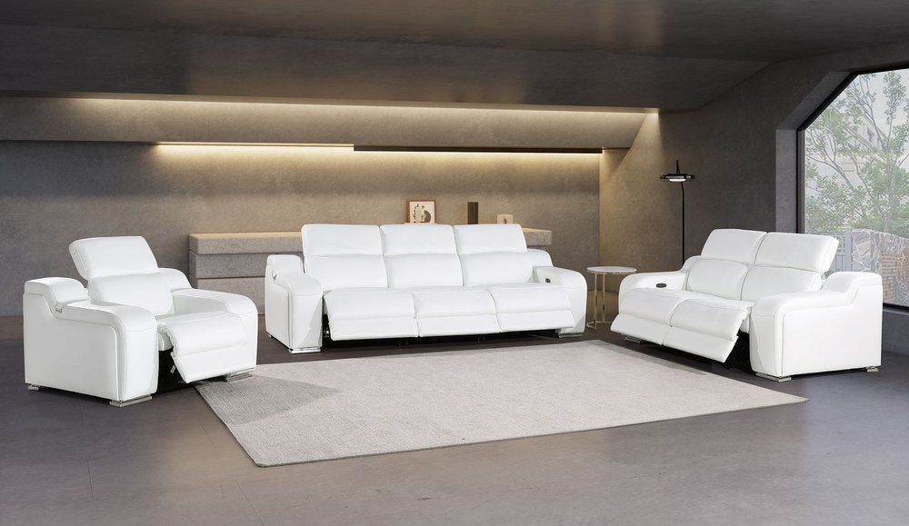 Three Piece White Leather Six Person Seating Set