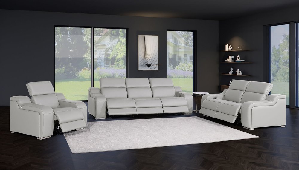 Three Piece Light Gray Leather Six Person Seating Set
